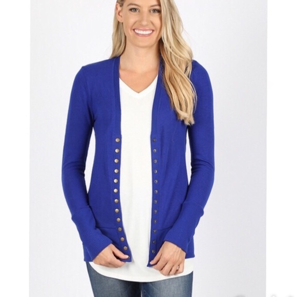 BEST SELLING ✨ DENIM BLUE SNAP BUTTON CARDIGAN - Picture 3 of 5